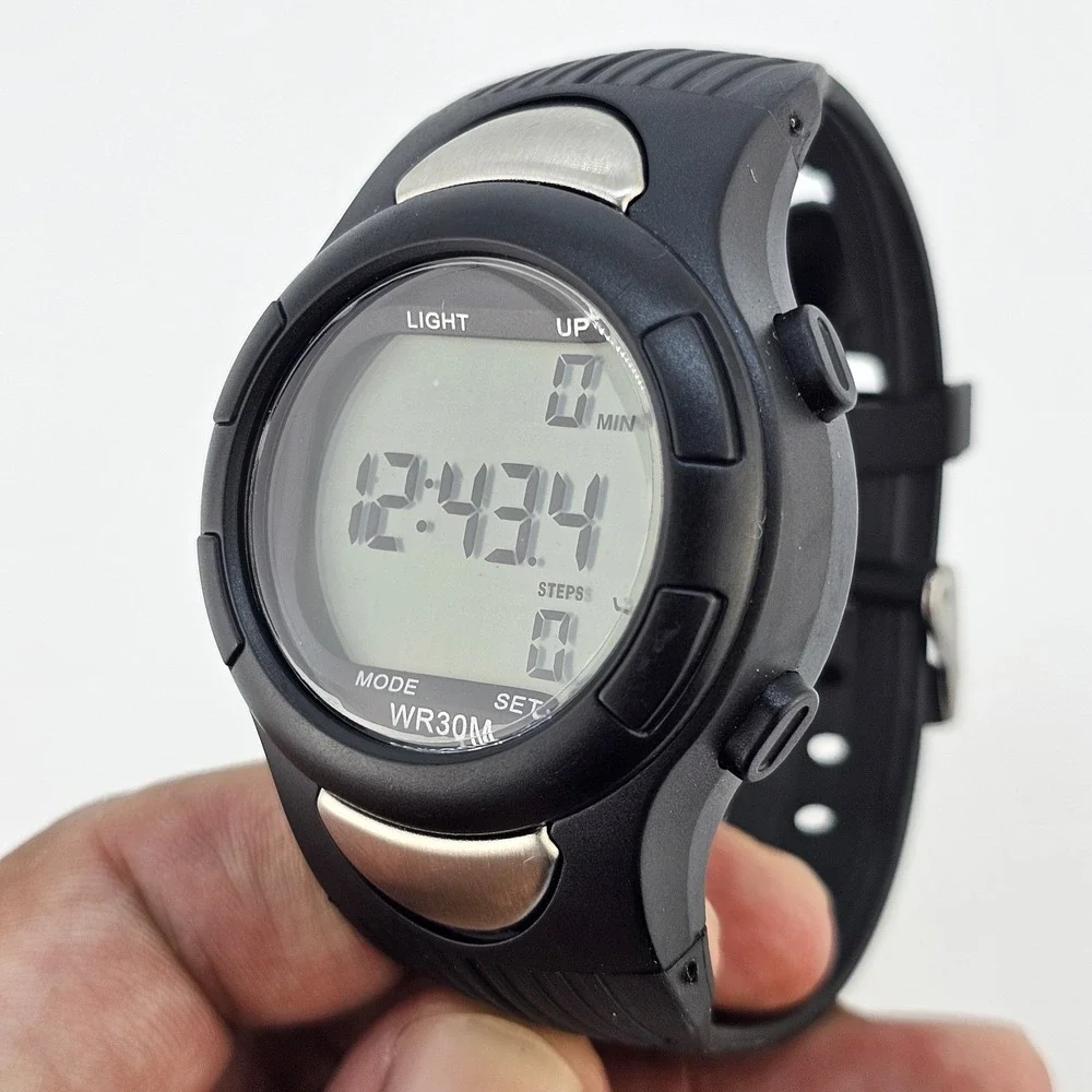 Medline Watch Unisex Black Silver‎ Digital Heart Rate Monitor WR30M New Battery